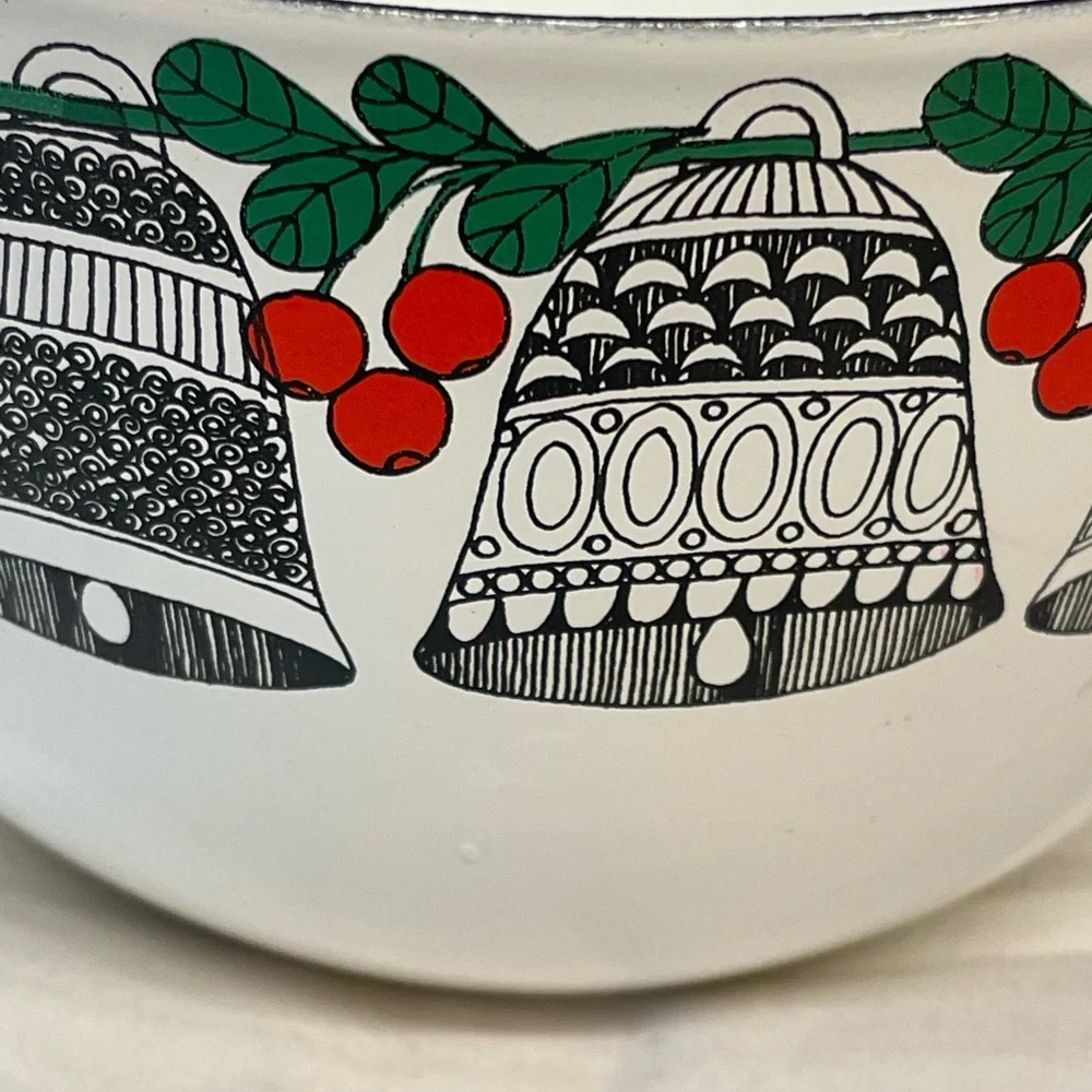 Vintagege MCM Enamel Kaj Franck Bowl Christmas’s Holly - Picture 2 of 6
